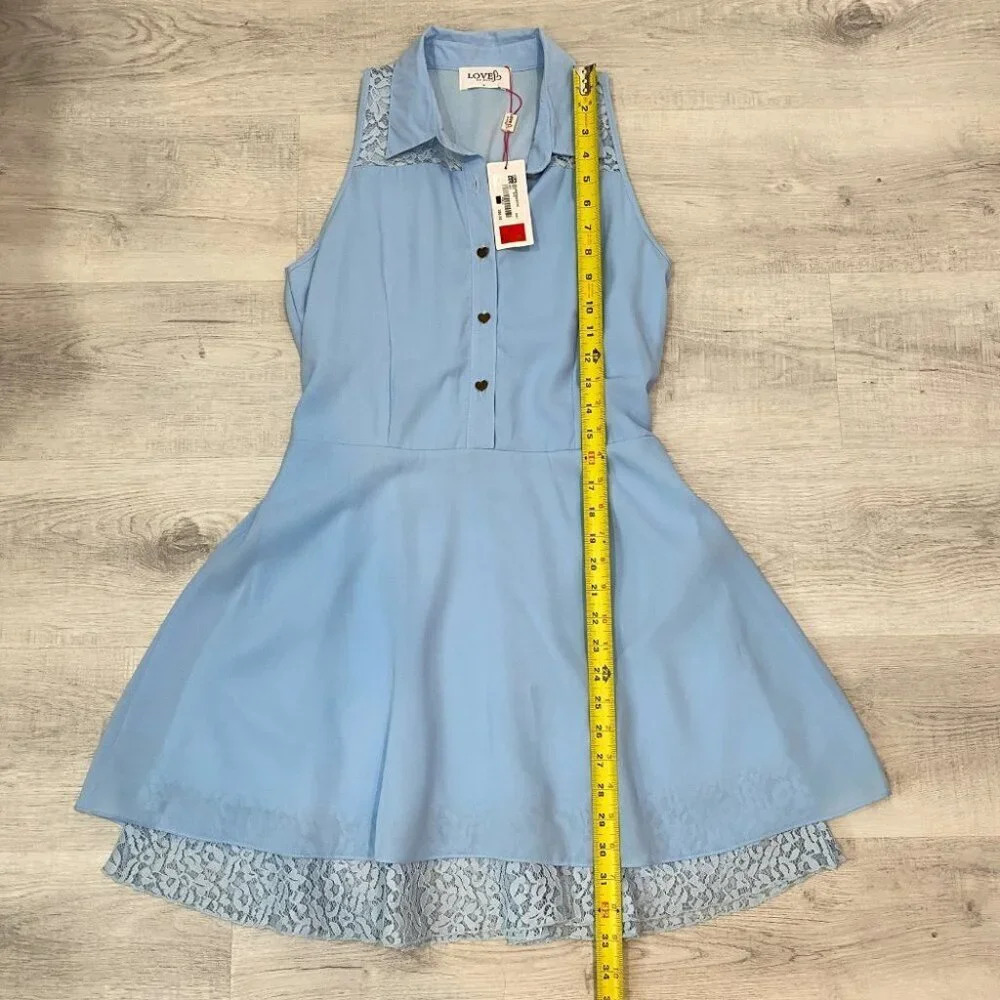 Love By Bayo Women's Med Blue Lace Fitted Flare Dress in Baby Blue NWT Lined - Picture 6 of 16